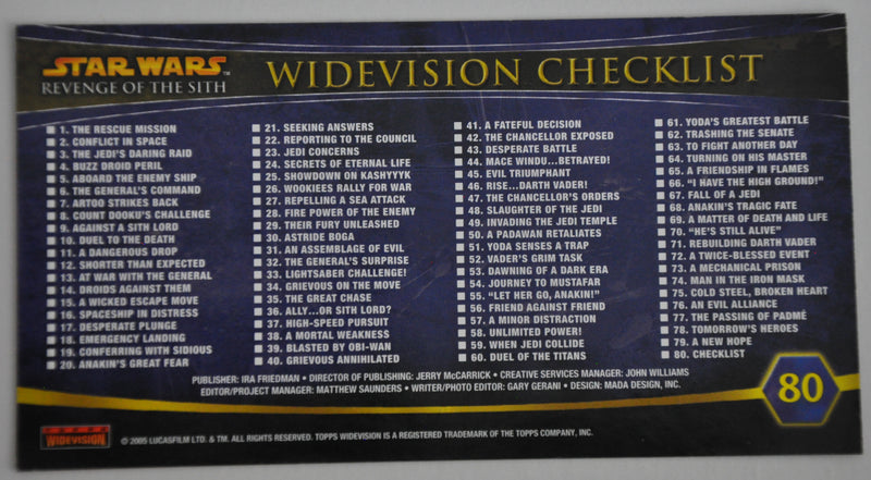 Star Wars Revenge of the Sith Widevision Topps 2005 Trading Card Set - TvMovieCards.com