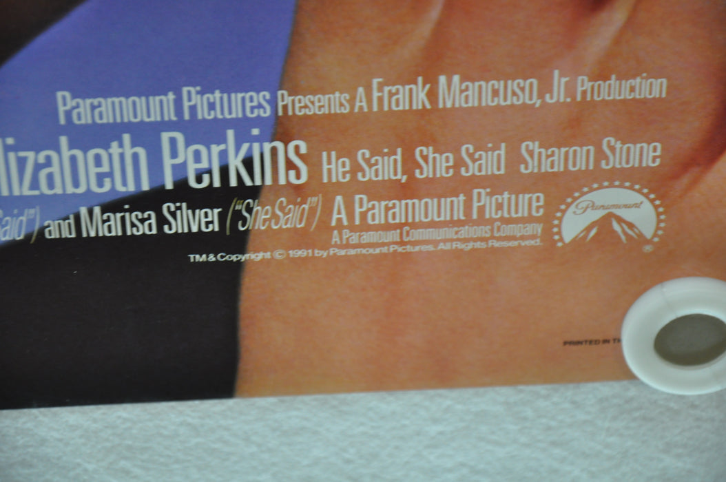 1991 He Said She Said 1SH D/S Movie Poster 27 x 41 Kevin Bacon Elizabeth Perkins   - TvMovieCards.com