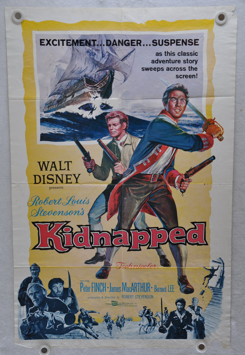 Original 1960 Kidnapped Movie Poster 27 x 41 Peter Finch James MacArthur Bernard   - TvMovieCards.com