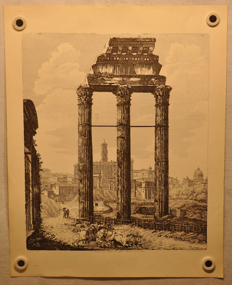 Luigi Rossini "Avanzi del Tempio di Giove Statore nel Foro Romano" Etching Print   - TvMovieCards.com