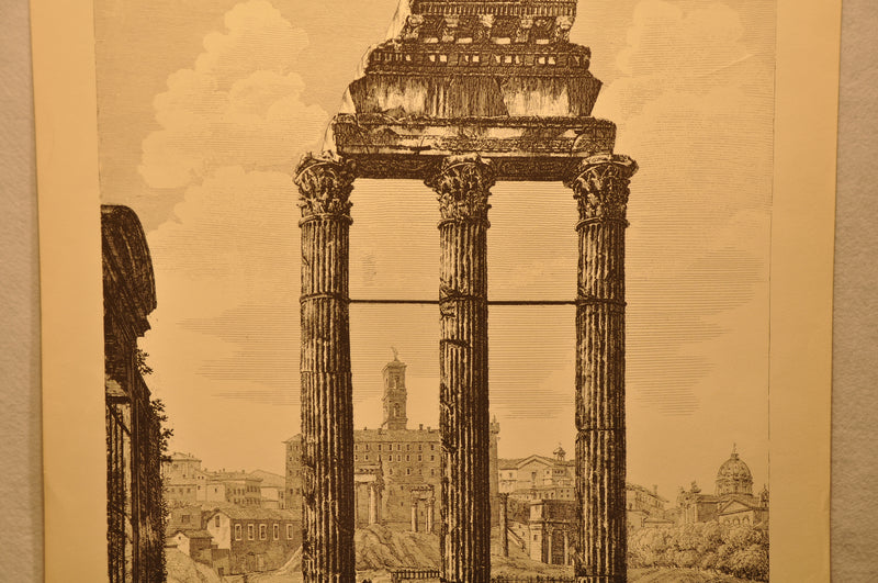 Luigi Rossini "Avanzi del Tempio di Giove Statore nel Foro Romano" Etching Print   - TvMovieCards.com