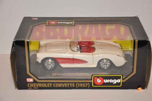 Bburago Diecast Vintage 1/24 1957 Corvette Convertible White & Red Cod.1524   - TvMovieCards.com