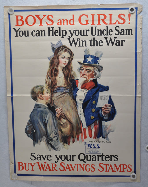 "Boys and Girls! You Can Help Your Uncle Sam" WW1 War Stamp Poster (30 X 40)   - TvMovieCards.com