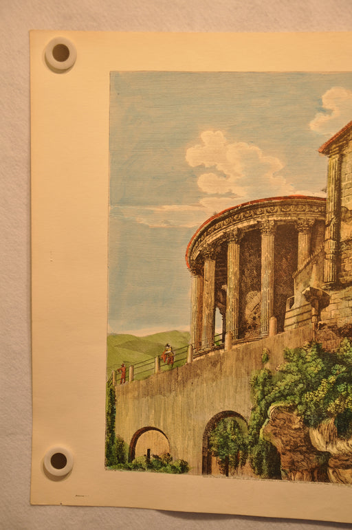 Luigi Rossini "Veduta del Tempio della Dea Albunea" Color Etching Print   - TvMovieCards.com