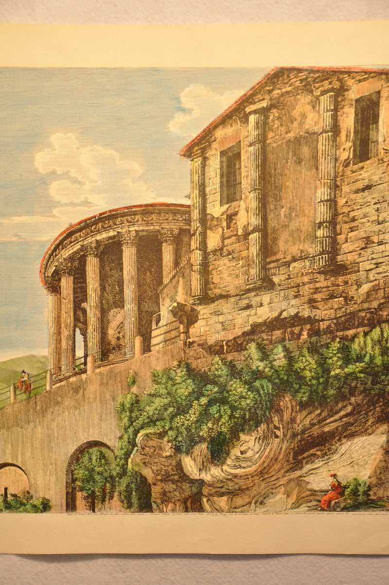 Luigi Rossini "Veduta del Tempio della Dea Albunea" Color Etching Print   - TvMovieCards.com