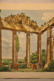 Luigi Rossini "Interno del Promao del Tempio di Ercole" Color Etching Print   - TvMovieCards.com