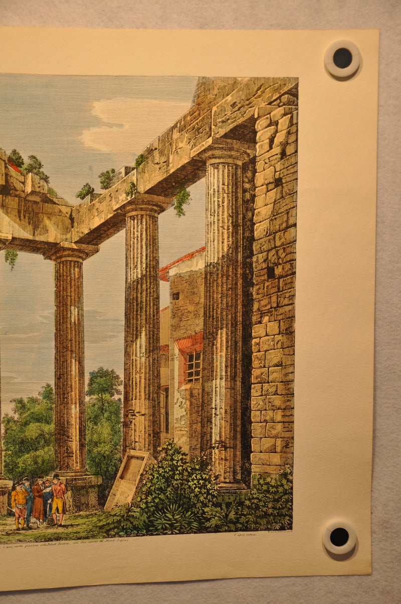 Luigi Rossini "Interno del Promao del Tempio di Ercole" Color Etching Print   - TvMovieCards.com