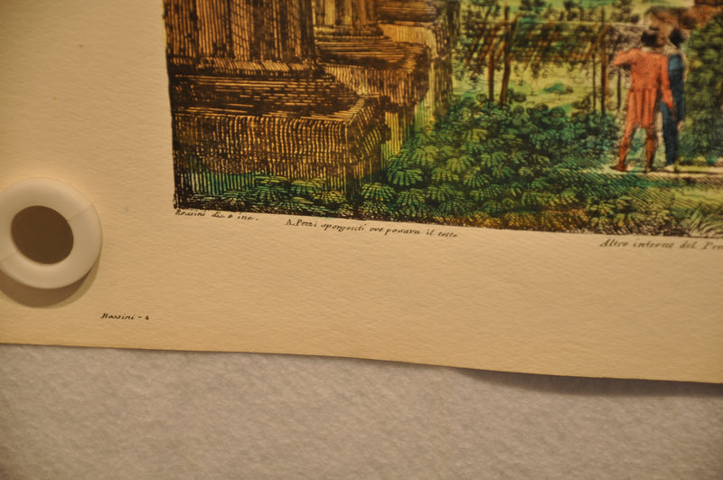 Luigi Rossini "Interno del Promao del Tempio di Ercole" Color Etching Print   - TvMovieCards.com
