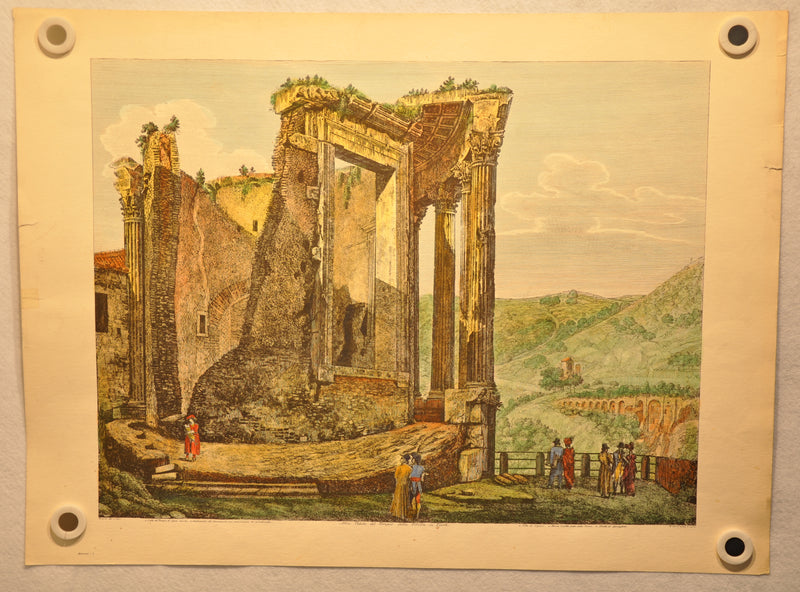 Luigi Rossini "Altra Veduta del Tempio Della Sibilla" Color Etching Print   - TvMovieCards.com
