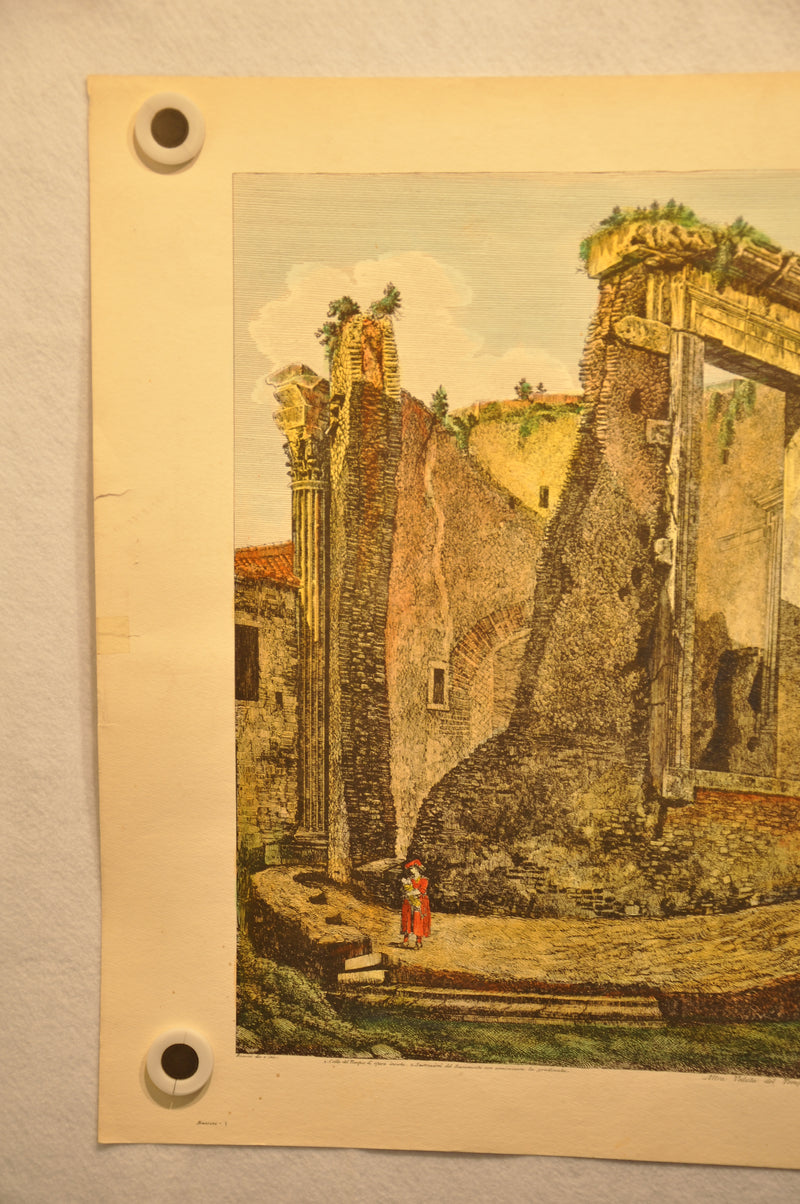Luigi Rossini "Altra Veduta del Tempio Della Sibilla" Color Etching Print   - TvMovieCards.com