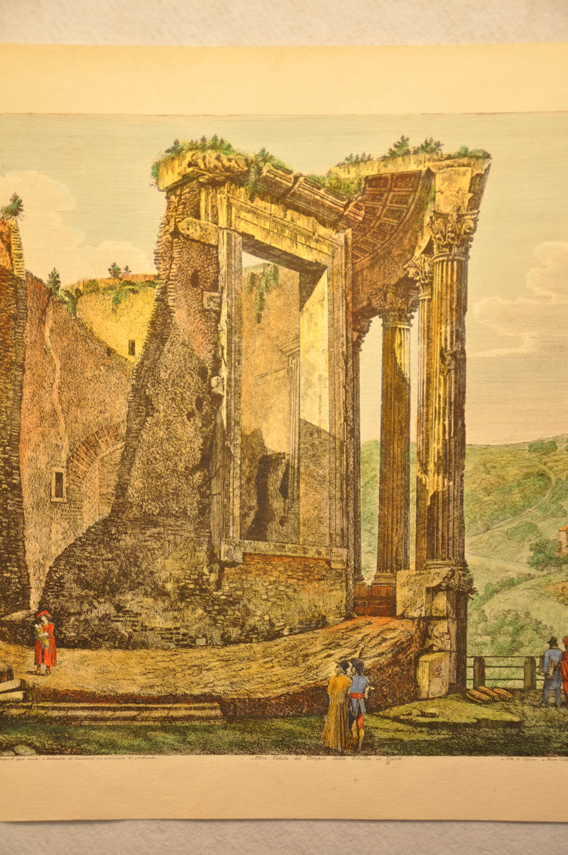 Luigi Rossini "Altra Veduta del Tempio Della Sibilla" Color Etching Print   - TvMovieCards.com