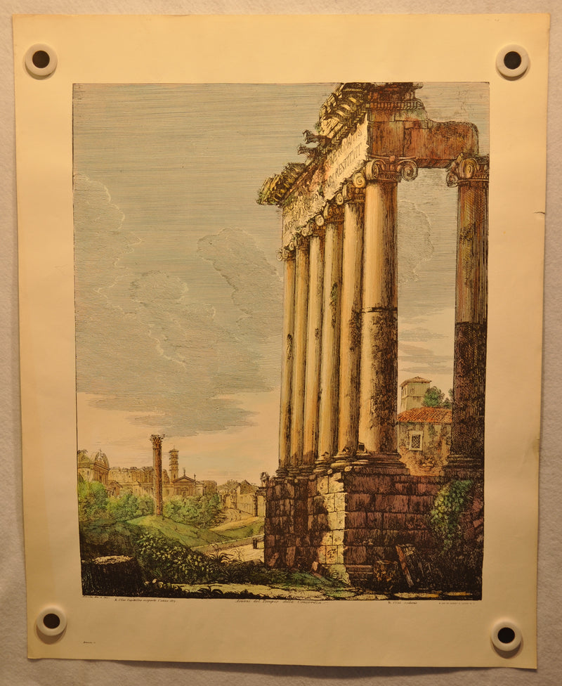 Luigi Rossini "Avanzi del Tempio della Concordia" Color Etching Print   - TvMovieCards.com
