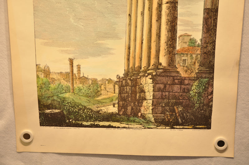Luigi Rossini "Avanzi del Tempio della Concordia" Color Etching Print   - TvMovieCards.com