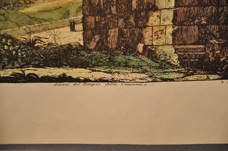 Luigi Rossini "Avanzi del Tempio della Concordia" Color Etching Print   - TvMovieCards.com