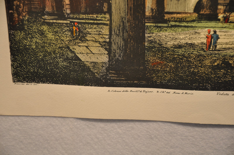 Luigi Rossini "Veduta dello scavo del Foro Trajano" Color Etching Print   - TvMovieCards.com