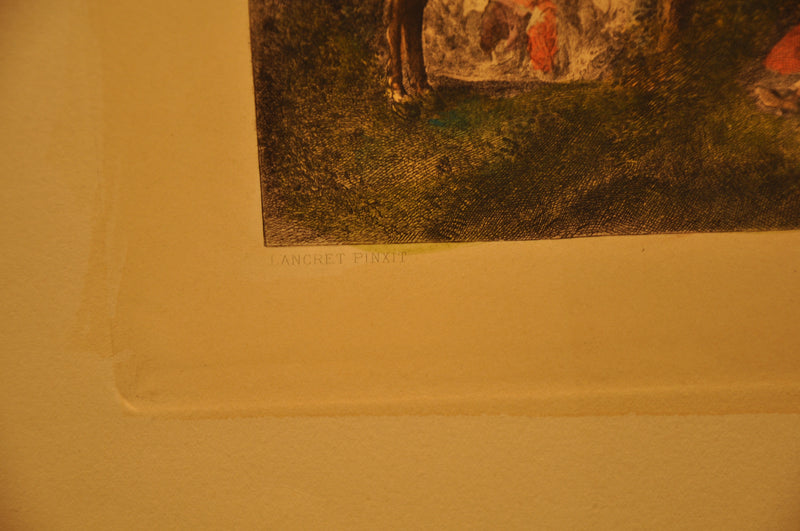 Lancret Pinxit "L'Automne" T De Mare Sculp 1890 18"x28" Colored Etching Print   - TvMovieCards.com