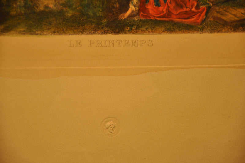 Lancret Pinxit "Le Printemps" Champollion Sculp 1890 20"x26" Etching Print   - TvMovieCards.com