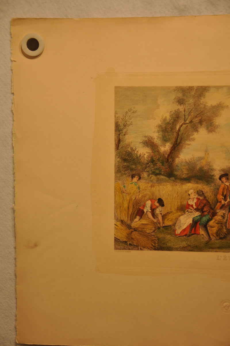 Lancret Pinxit "L'ete" Champollion Sculp 1886 20"x26" Etching Print   - TvMovieCards.com