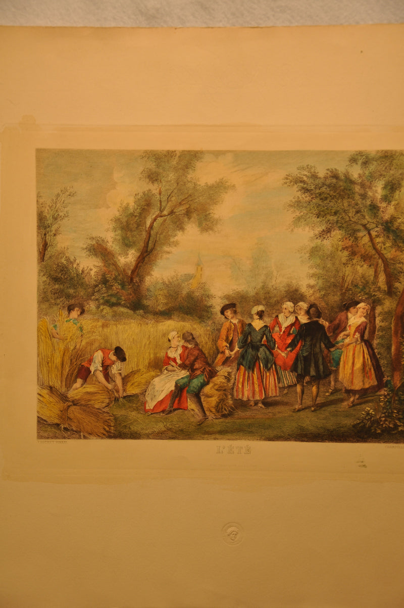 Lancret Pinxit "L'ete" Champollion Sculp 1886 20"x26" Etching Print   - TvMovieCards.com