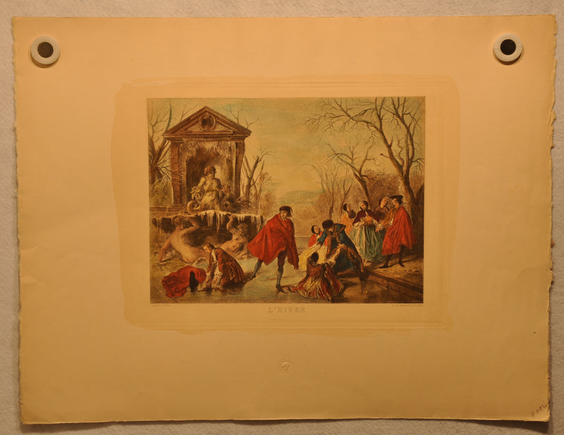 Lancret Pinxit "L'Hiver" T De Mare Sculp 1886 20"x26" Color Etching Print   - TvMovieCards.com