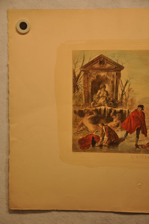 Lancret Pinxit "L'Hiver" T De Mare Sculp 1886 20"x26" Color Etching Print   - TvMovieCards.com