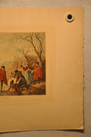 Lancret Pinxit "L'Hiver" T De Mare Sculp 1886 20"x26" Color Etching Print   - TvMovieCards.com