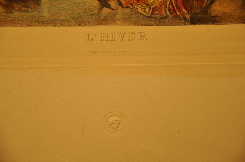 Lancret Pinxit "L'Hiver" T De Mare Sculp 1886 20"x26" Color Etching Print   - TvMovieCards.com