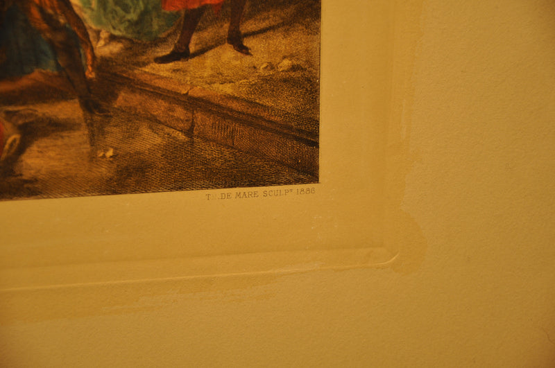 Lancret Pinxit "L'Hiver" T De Mare Sculp 1886 20"x26" Color Etching Print   - TvMovieCards.com