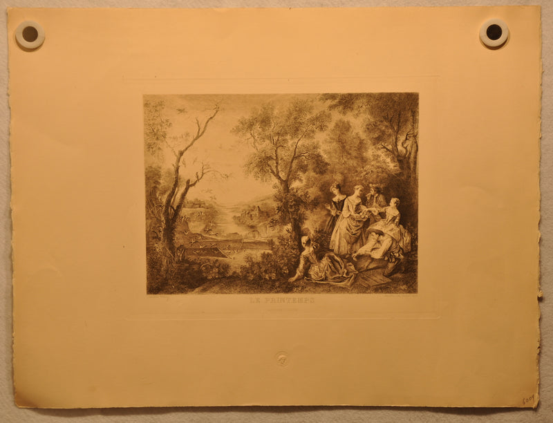 Lancret Pinxit "Le Printemps" Champollion Sculp 1890 20"x26" Etching Print   - TvMovieCards.com