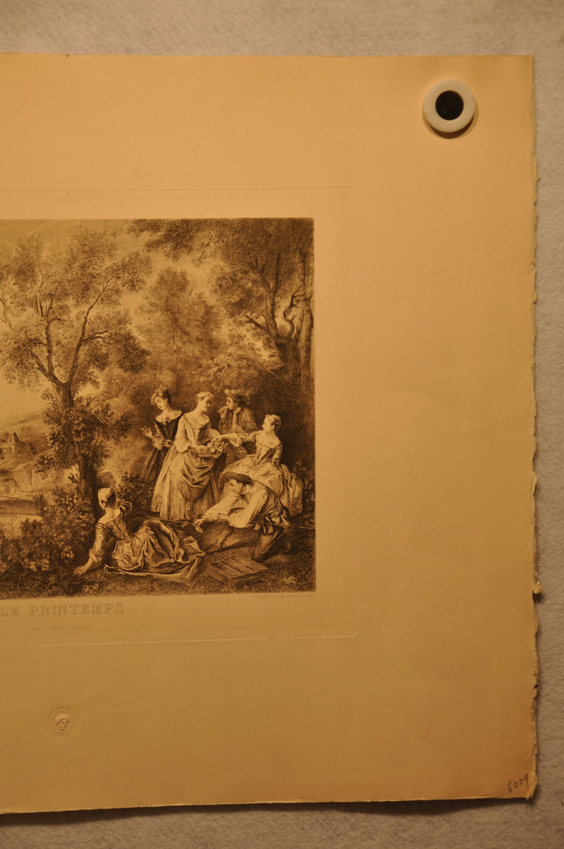 Lancret Pinxit "Le Printemps" Champollion Sculp 1890 20"x26" Etching Print   - TvMovieCards.com