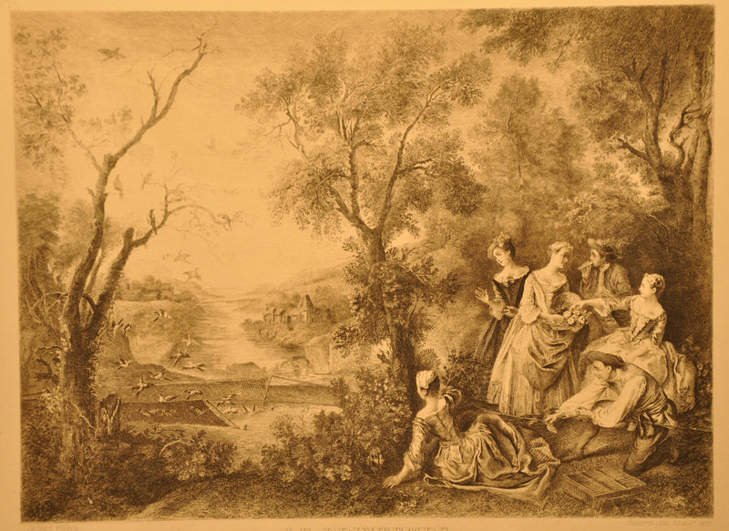 Lancret Pinxit "Le Printemps" Champollion Sculp 1890 20"x26" Etching Print   - TvMovieCards.com