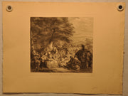 Carle Van Loo "Halte De Chasse" Edmond Hedouin Sculp 1874 20"x26" Etching Print   - TvMovieCards.com