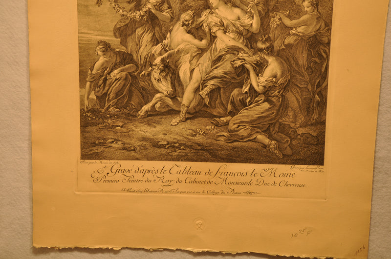 François Lemoyne "L'Enlèvement d'Europe" 20"x26" Engraving Etching Print   - TvMovieCards.com