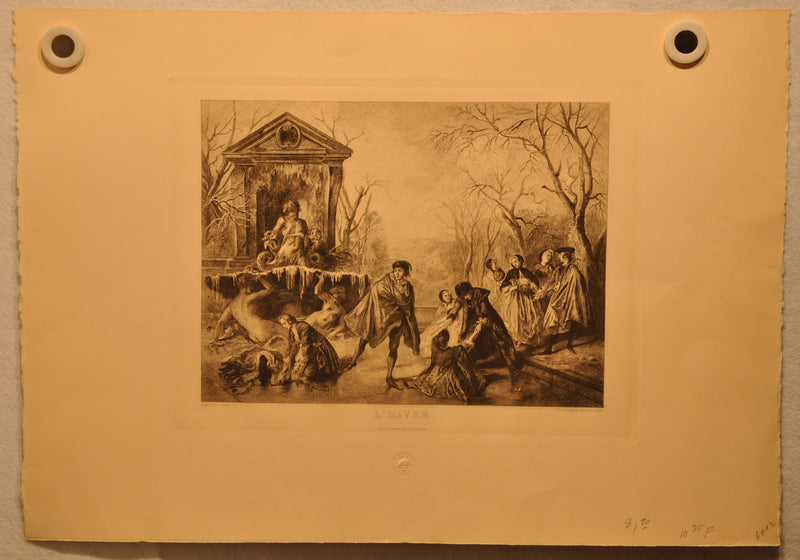Lancret Pinxit "L'Hiver" T De Mare Sculp 1886 20"x26" Etching Print   - TvMovieCards.com