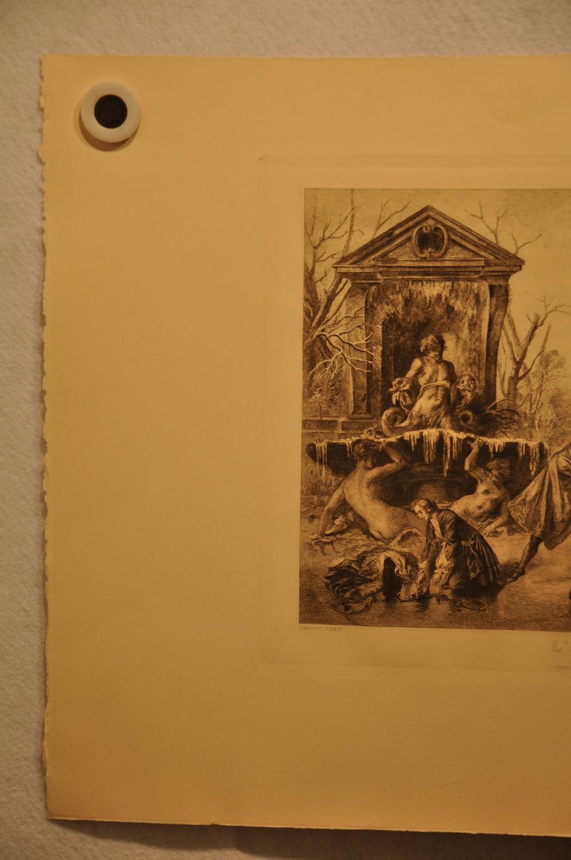 Lancret Pinxit "L'Hiver" T De Mare Sculp 1886 20"x26" Etching Print   - TvMovieCards.com