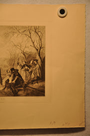Lancret Pinxit "L'Hiver" T De Mare Sculp 1886 20"x26" Etching Print   - TvMovieCards.com