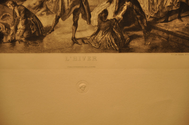 Lancret Pinxit "L'Hiver" T De Mare Sculp 1886 20"x26" Etching Print   - TvMovieCards.com