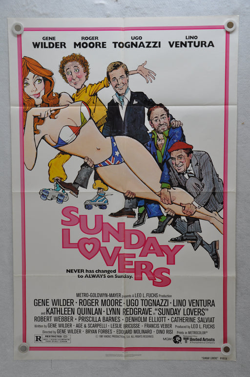 1980 Sunday Lovers Original 1SH Movie Poster 27 x 41 Roger Moore Lino Ventura   - TvMovieCards.com
