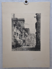 E. Nicolle 1877 "Rue da Gril"  Lithograph Engraving Etching Print 15" x 21"   - TvMovieCards.com