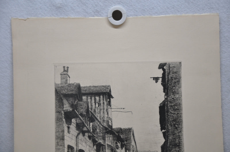 E. Nicolle 1877 "Rue da Gril"  Lithograph Engraving Etching Print 15" x 21"   - TvMovieCards.com