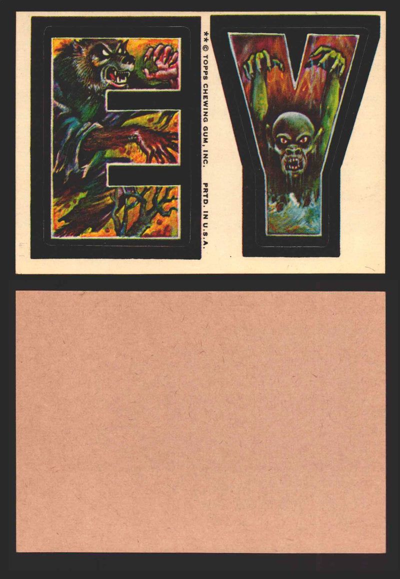 1973-74 Monster Initials Vintage Sticker Trading Cards You Pick Singles #1-#132 E Y  - TvMovieCards.com