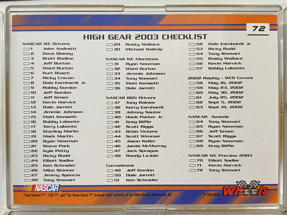 2003 Wheels High Gear Complete Racing 72 Card Set NASCAR - Jeff Gordon   - TvMovieCards.com