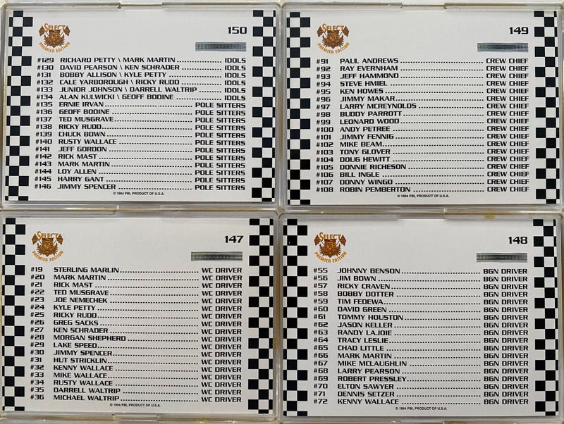 1994-95 Select Premier Edition Complete Racing 150 Card Set NASCAR - Earnhardt   - TvMovieCards.com
