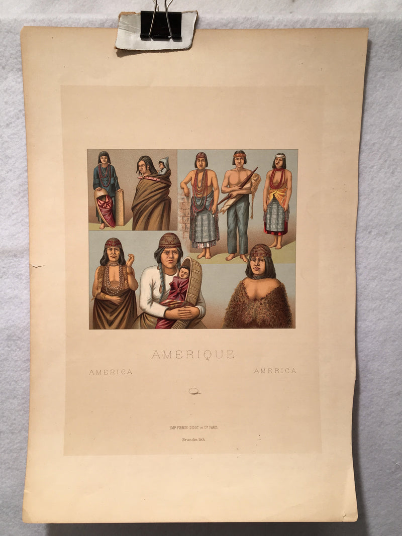 Auguste Racinet Lithograph c1880s Native Americans - Killimous Amerique   - TvMovieCards.com