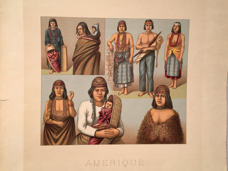 Auguste Racinet Lithograph c1880s Native Americans - Killimous Amerique   - TvMovieCards.com
