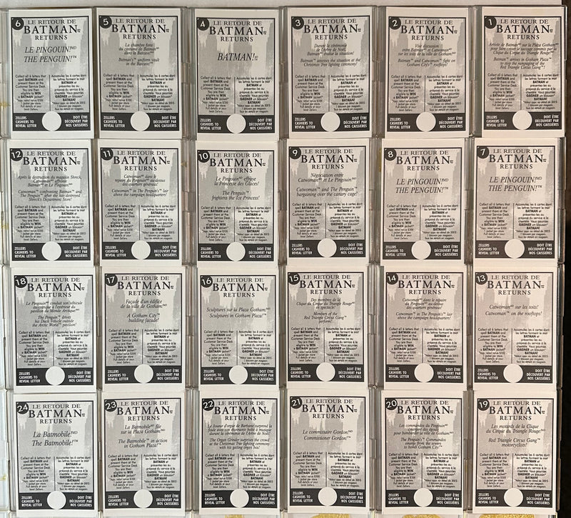 1992 Batman Returns Movie Zellers Dept Store 24 Card Trading Card Set Canada   - TvMovieCards.com