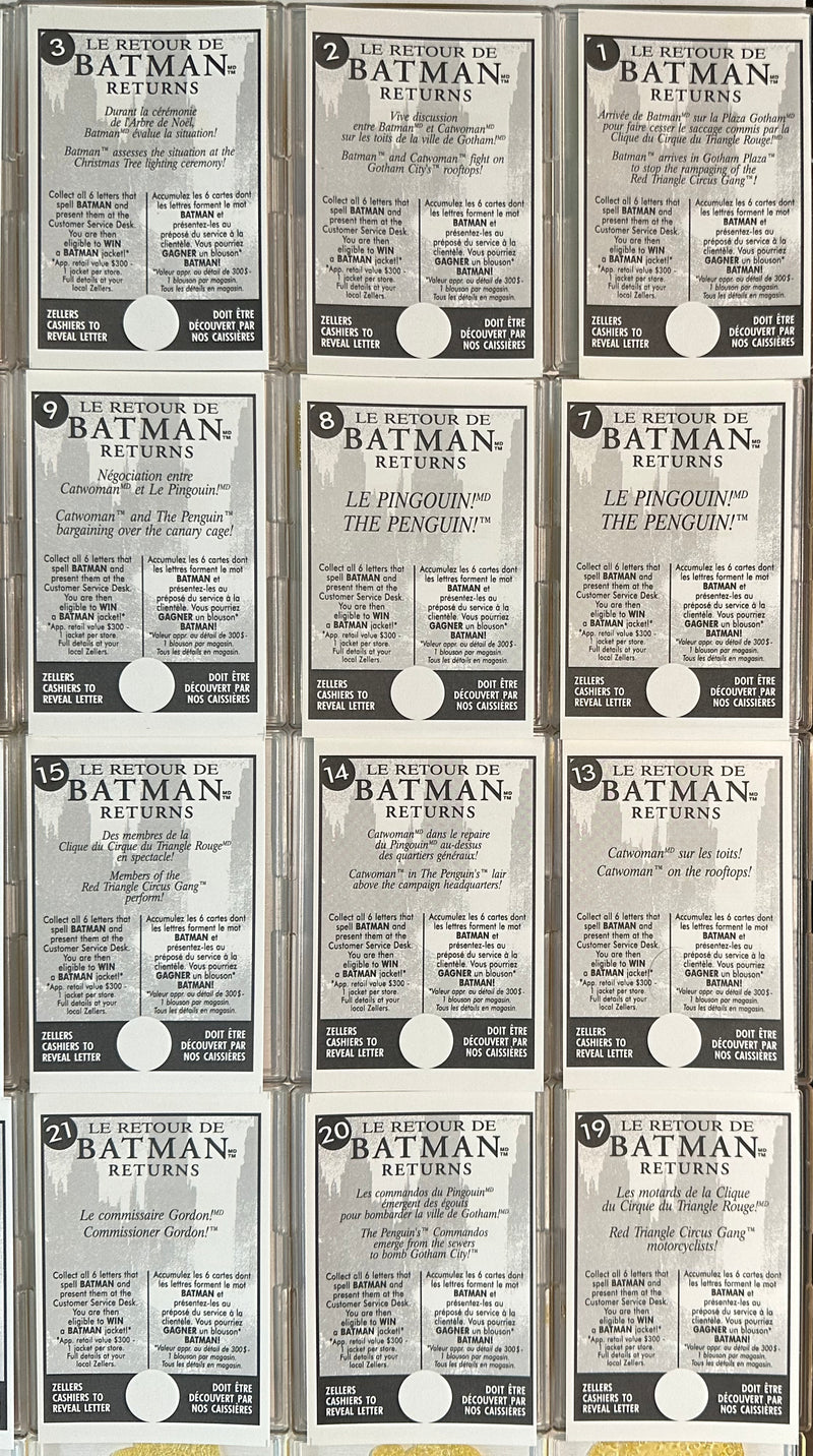 1992 Batman Returns Movie Zellers Dept Store 24 Card Trading Card Set Canada   - TvMovieCards.com
