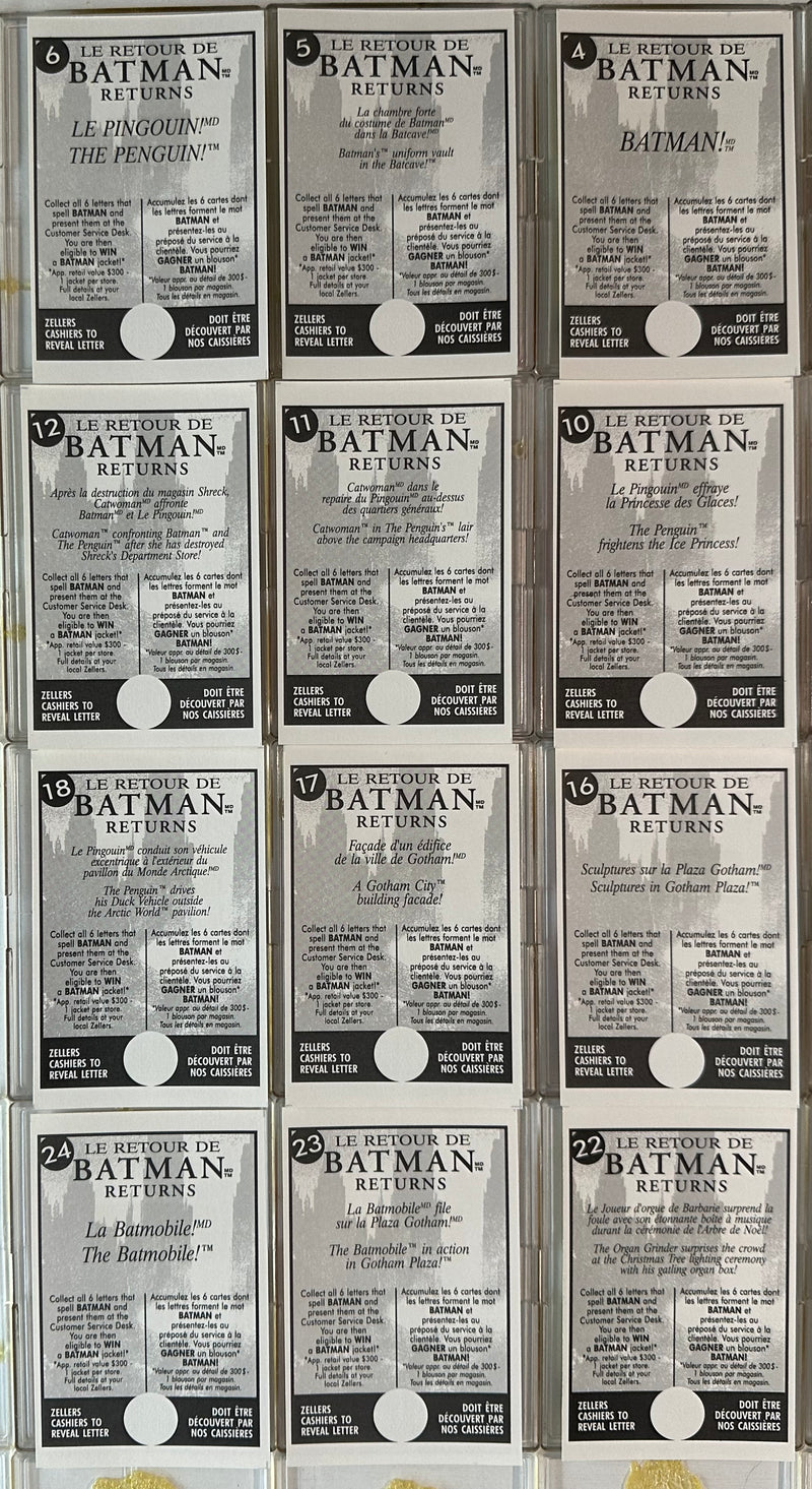 1992 Batman Returns Movie Zellers Dept Store 24 Card Trading Card Set Canada   - TvMovieCards.com