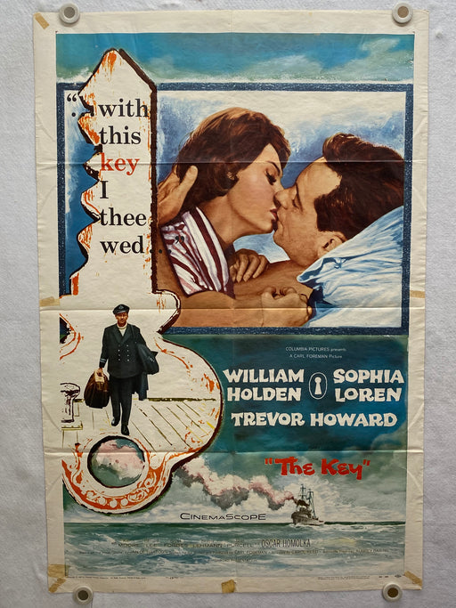 1958 The Key 1SH Movie Poster 27 x 41 William Holden Sophia Loren Trevor Howard   - TvMovieCards.com