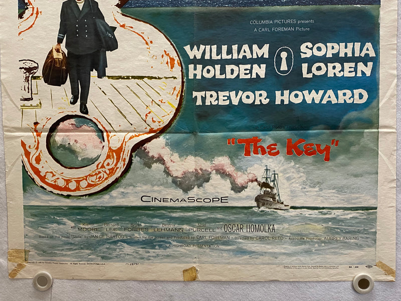 1958 The Key 1SH Movie Poster 27 x 41 William Holden Sophia Loren Trevor Howard   - TvMovieCards.com